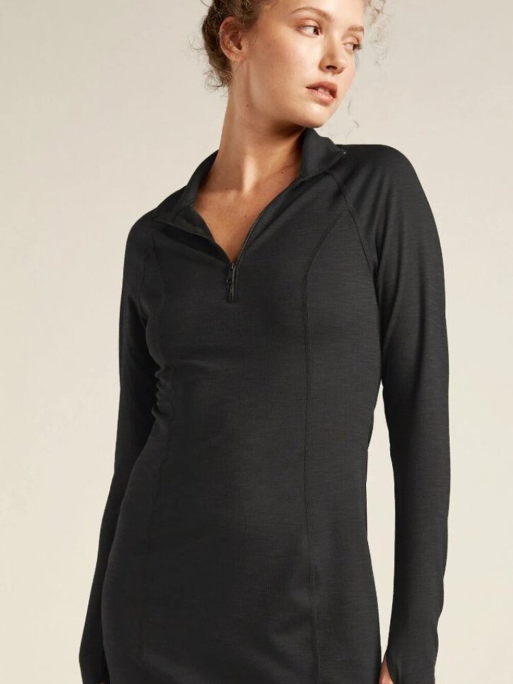 NWT Beyond Yoga Small Heather Rib Westside Long Sleeve Dress in Black - Picture 2 of 7